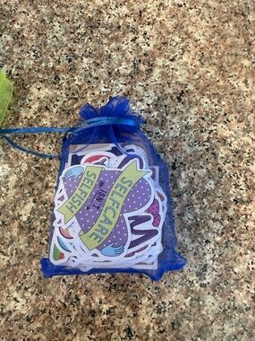 Blue Organza Party Favor Bag with Self-Care Sticker Set